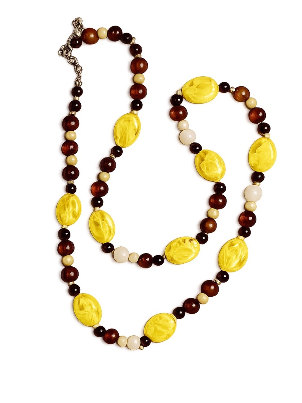 Brown, Yellow, Tan, & Black Beaded Necklace